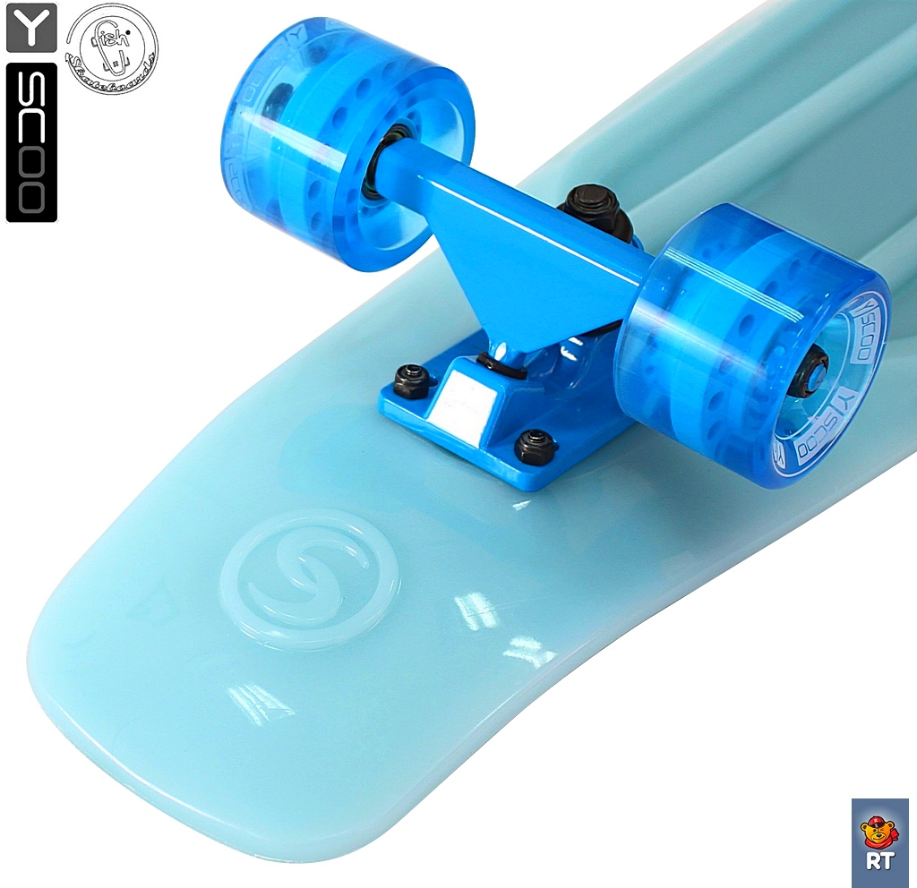 Скейтборд виниловый Y-Scoo Big Fishskateboard Glow 27" 402E-B с сумкой, голубой  